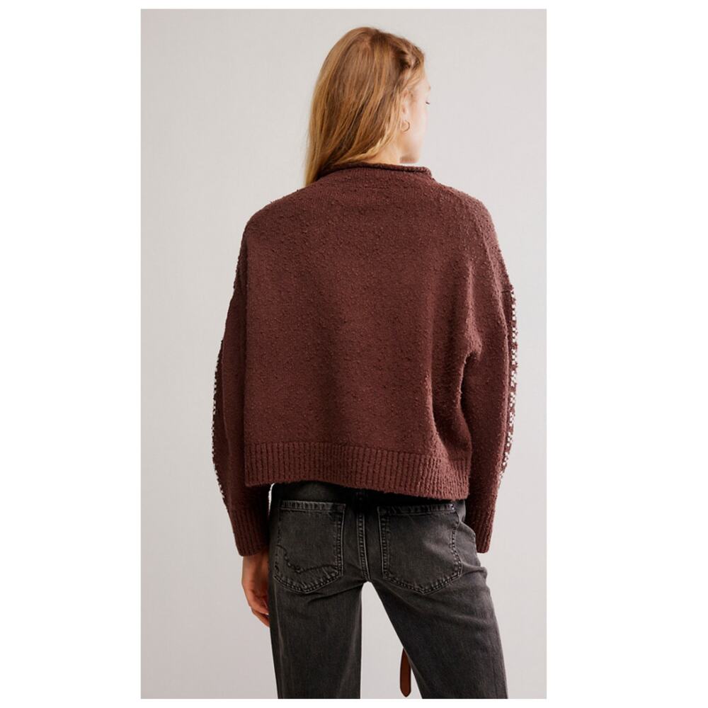 NEW FREE PEOPLE Story Book Cotton Blend Sweater In Brown Size Small - Picture 2 of 13